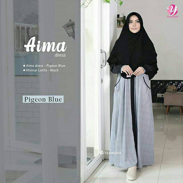 Gamis linen Aima, gamis motif kotak,gamis saja