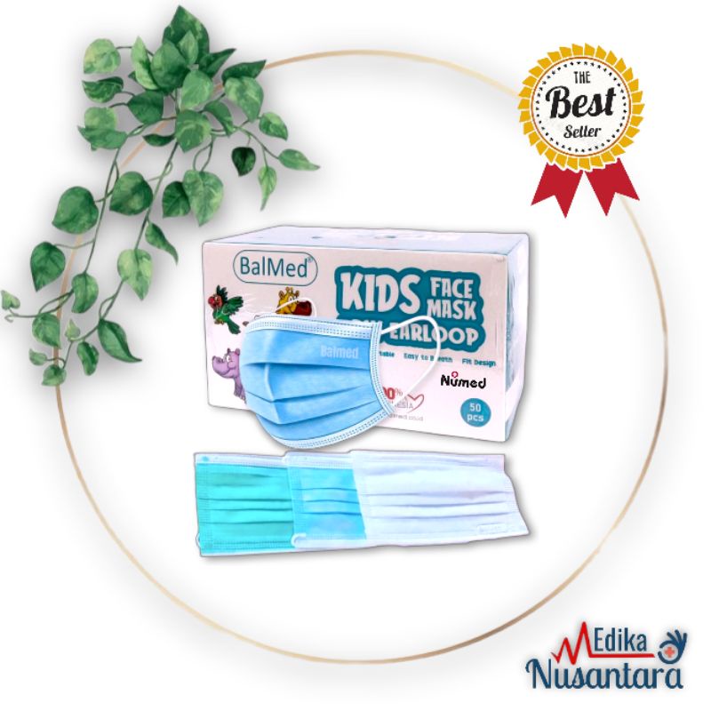 BALMED KIDS Masker Medis BFE 99,77% Original Surgical Face Mask 3 Ply Earloop isi 50 Pcs