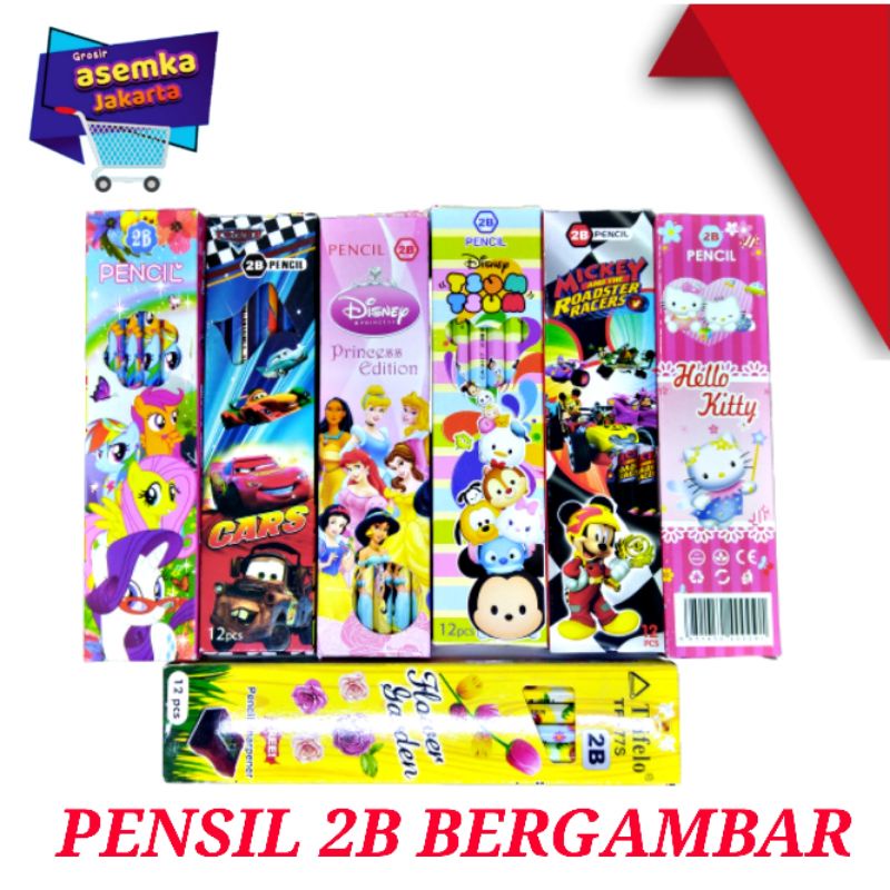 Pensil 2B 12pcs Bergambar kartun grosir