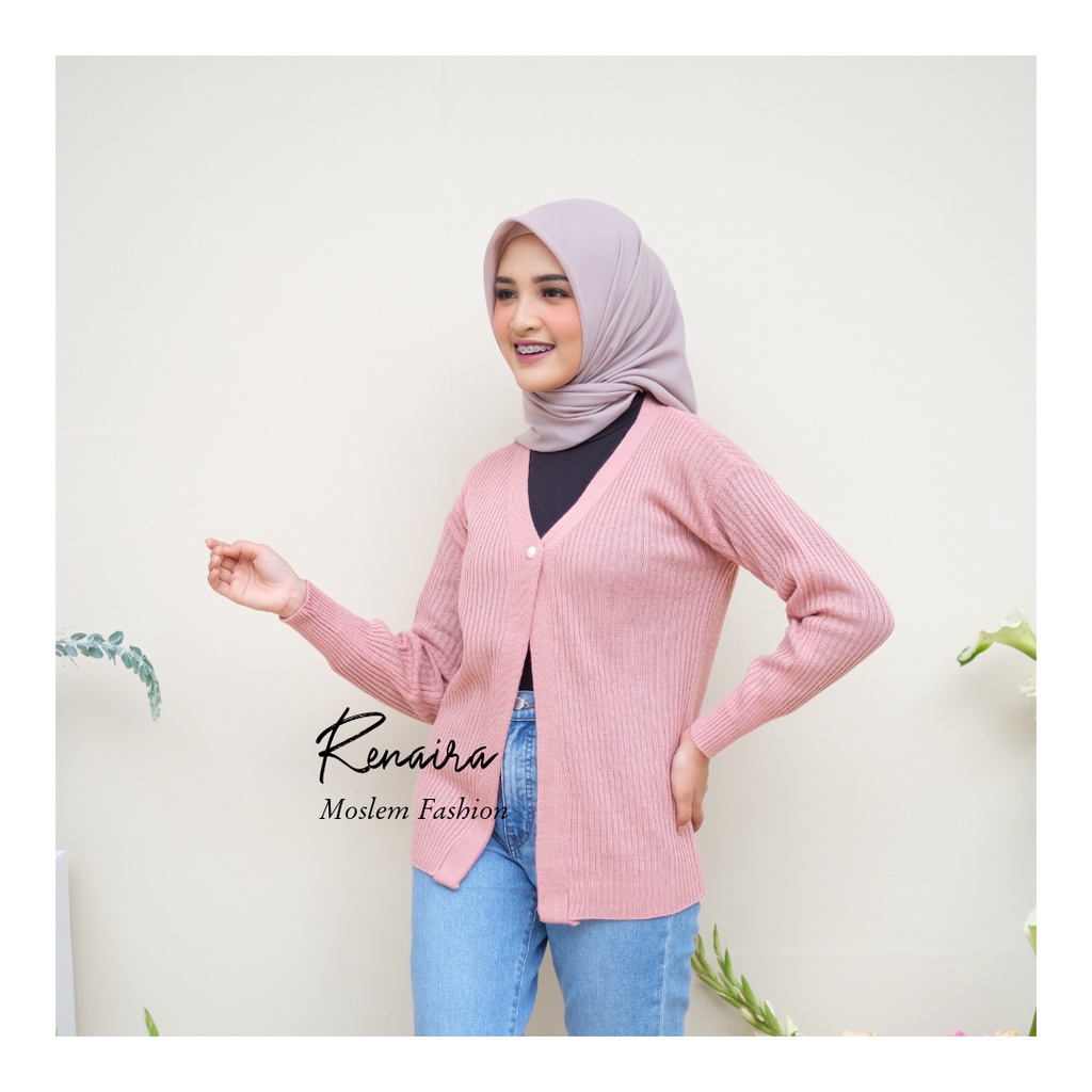 Cardigan rajut kancing mutiara RENAIRA 01-1