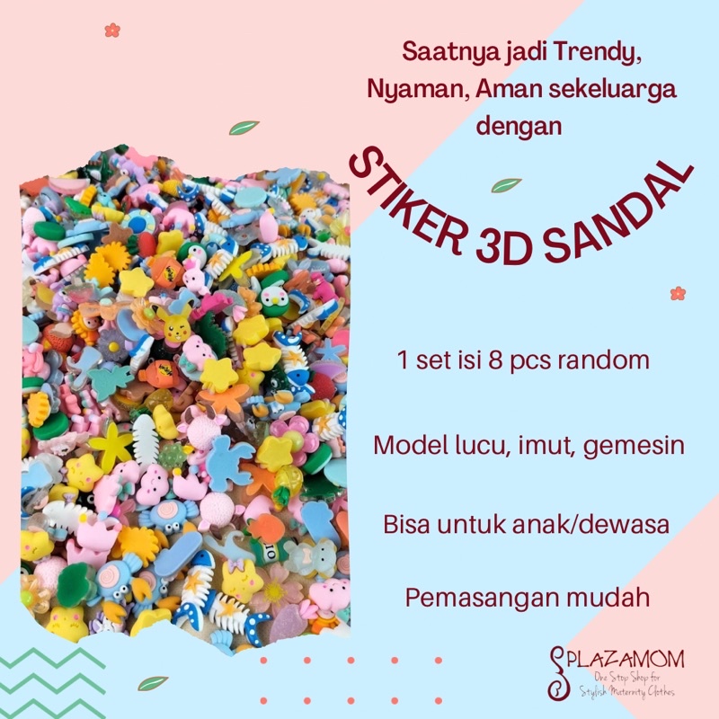 Stiker 3D Sandal Tempelan Karakter Sendal Karet EVA phyton kualitas premium lucu imut viral slippers korea kekinian nyaman comfy anak kids wanita pria dewasa anti slip empuk