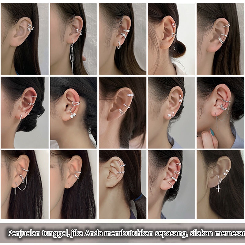 Anting Klip Tanpa Tindik Desain Geometri Hias Zircon Ganda Gaya Sexy Untuk Wanita