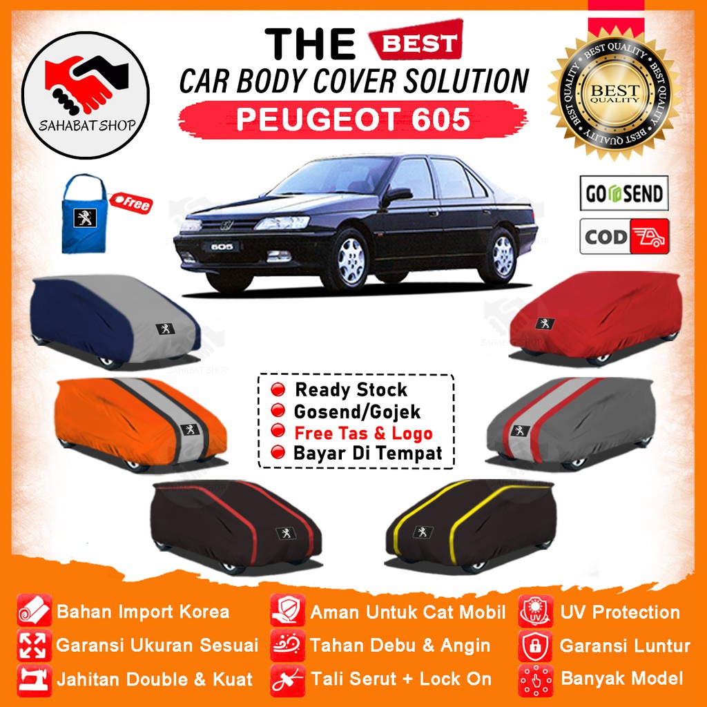 Sahabat Body Cover Mobil Peugeot 605 / Sarung Penutup Peugeot 605 Outdoor / Selimut Mantel Jas Pelindung Kerudung Pembungkus Kerodong Kelambu Mobil Sedan Peugeot 605 Waterproof Anti Air Model Orange