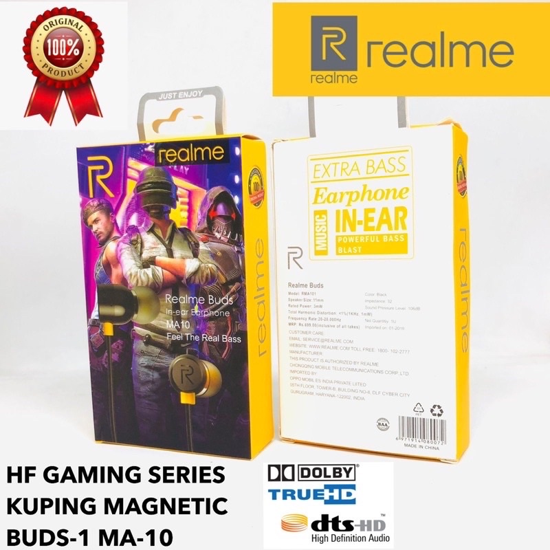 GROSIR HANDSFREE REALME BUDS1 MA10 GAMING KUPING MAGNETIC