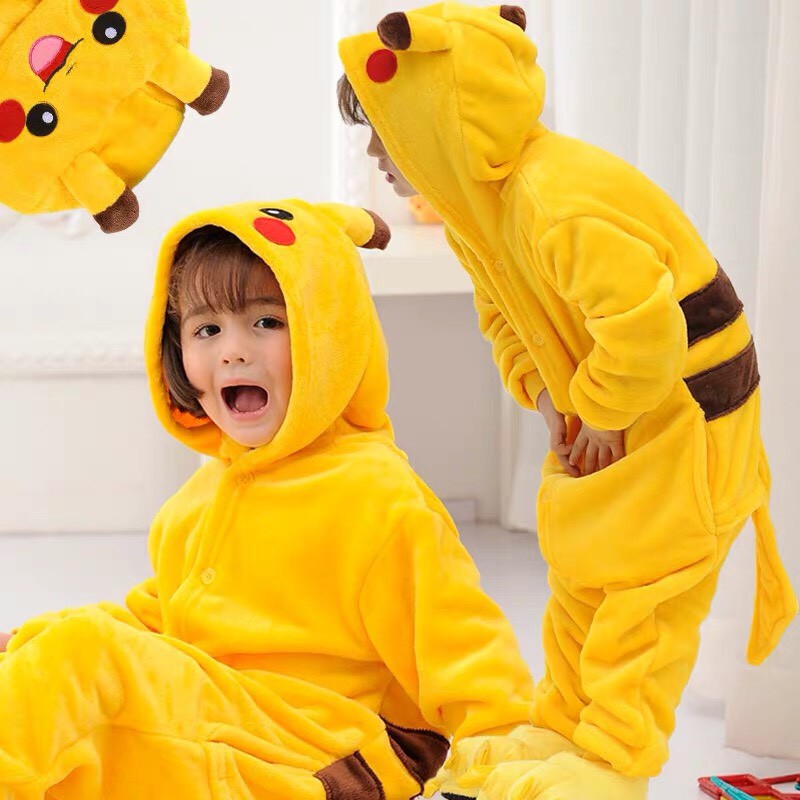 KOSTUM ONESIE POKEMON PIKACHU ANAK PIYAMA COSPLAY PESTA