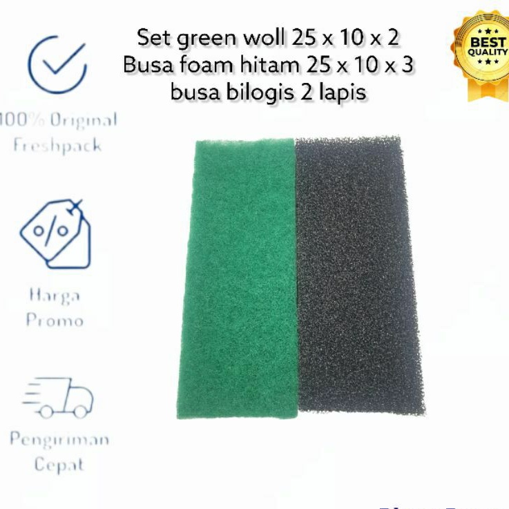 KAPAS BUSA SET GREEN WOLL BUSA BIO FOAM 25 X 10 X 5 MEDIA FILTER AQUARIUM