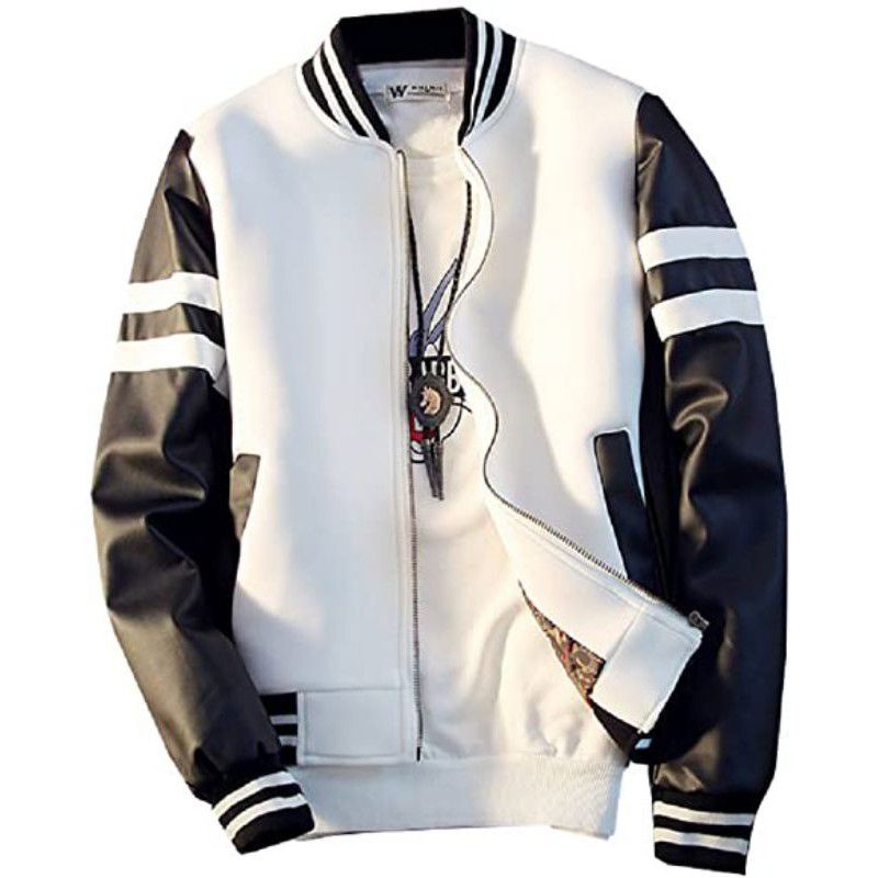 jaket pria semi kulit kombinasi hitam putih /jaket motor touring