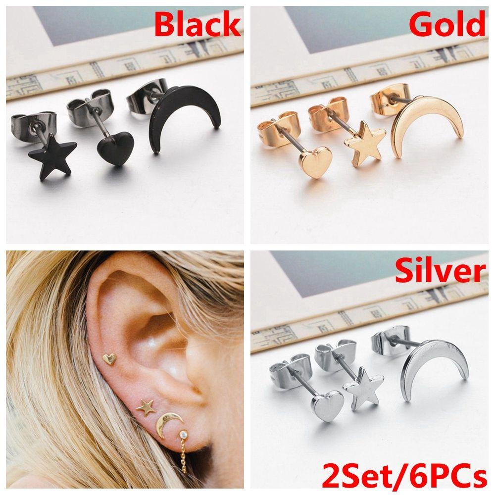 R-flower 2Set/6PCs Anting Set Perhiasan Simple Punk Minimalis