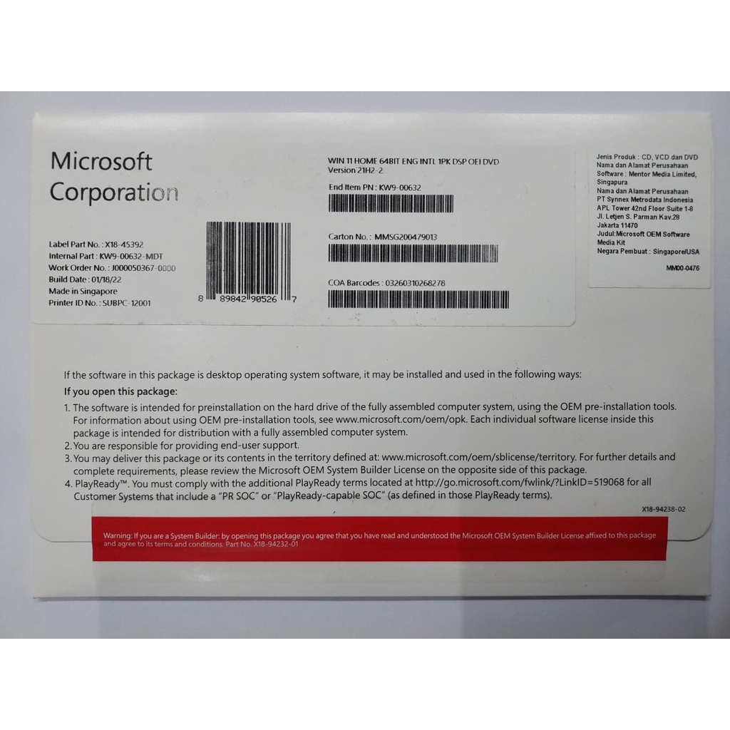 WINDOWS 11 ( PRO / HOME ) 64Bit Eng Int 1pk DSP OEI DVD (OEM)