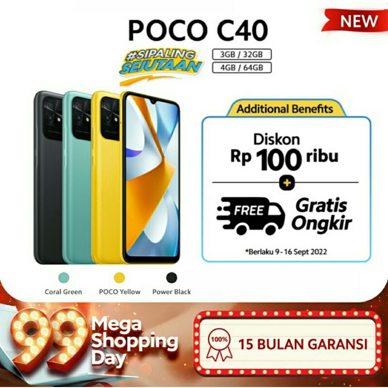 POCO C40 (3GB+32GB) #SiPalingSejutaan 6000mAh Layar Besar 6,71" Prosesor Octa-core 13MP Dual Kamera
