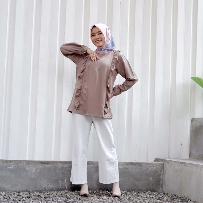 BLOUSE POLOA WANITA ATASAN POLOS WANITA MODEL RAFFLE