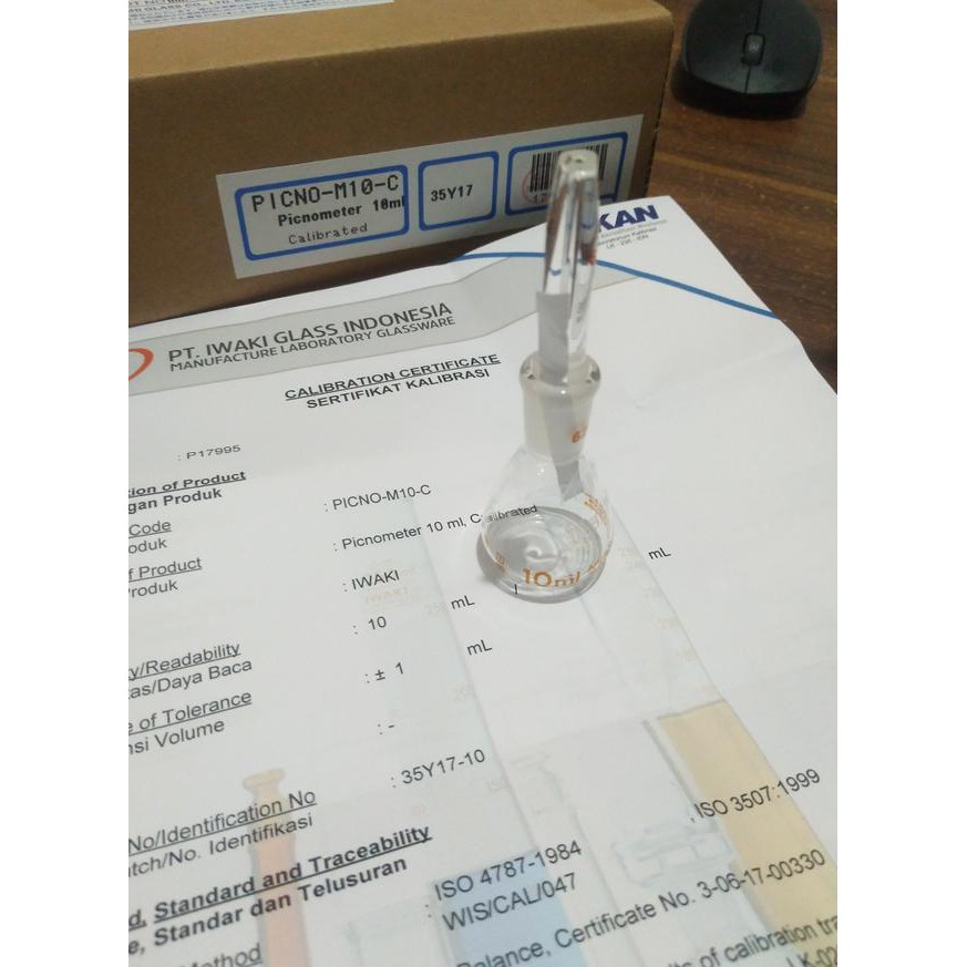 Gratis Ongkir Picnometer/ Piknometer cap. 10 ml, Calibrated IWAKI (Bersertifikat) Termurah