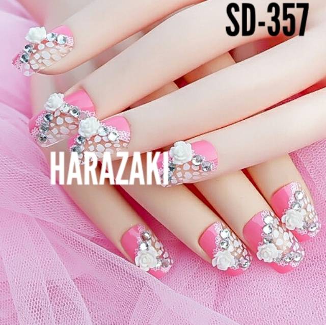 SD-357 kuku palsu pink bunga