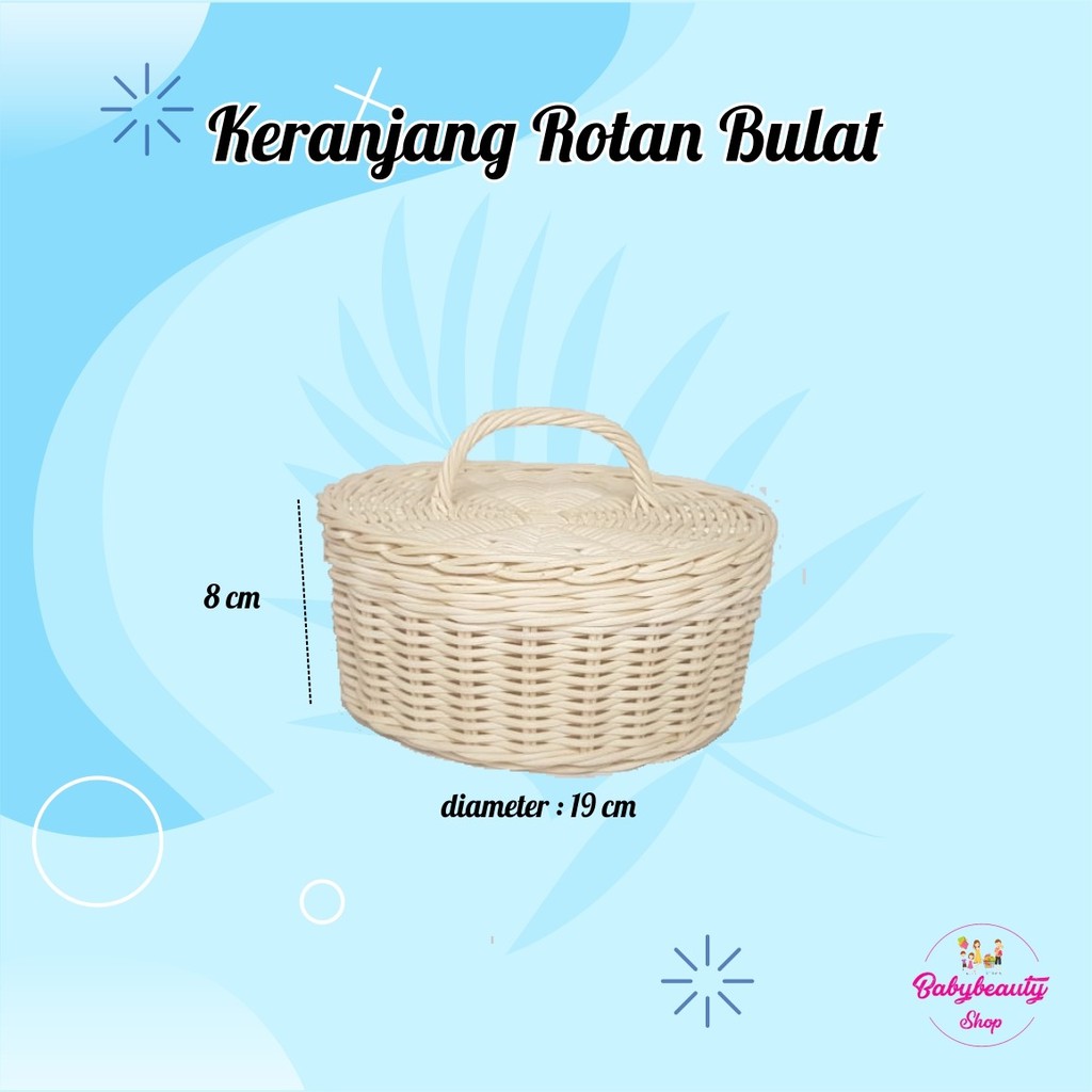 Keranjang Rotan Bulat Tutup Handle