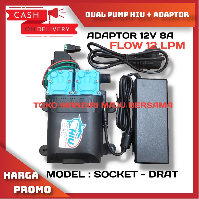 Dinamo Pompa Dobel Hiu 138 Psi 12 Lpm Dan Adaptor 12v 8A Cut Of