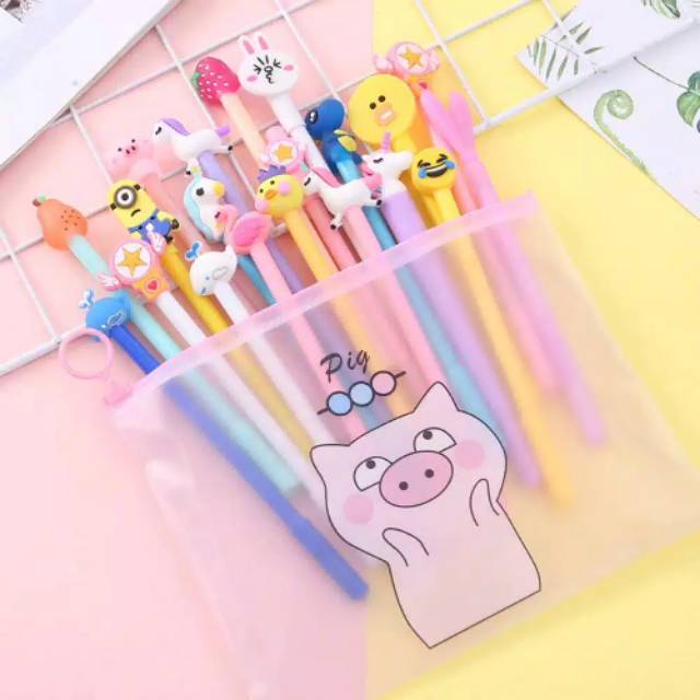 

10pcs Pulpen Set Karakter Pen Gel Ballpoint Unicorn Lucu Unik Pencil Case Souvenir