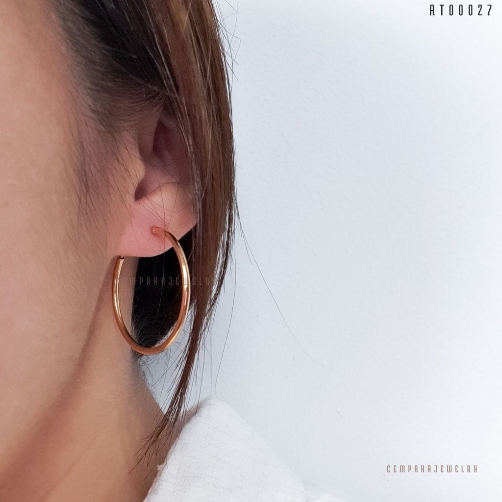 Anting Silver Hoops Gold Besar / Anting Bulat Perak 925 Warna Emas