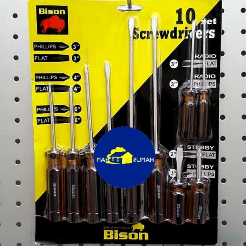 Obeng Set 10pcs 10 pcs Radio Cebol Min Plus Minus 2&quot; 3&quot; 4&quot; 6&quot; - BISON