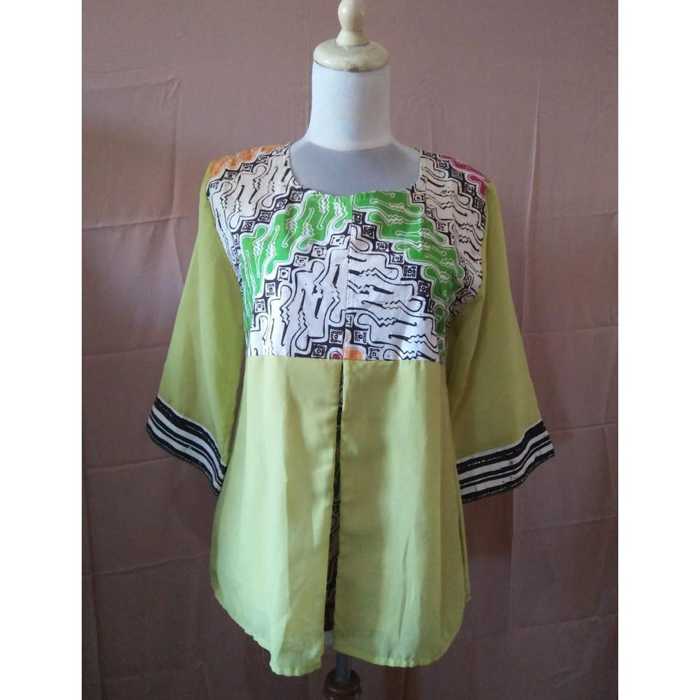 BLOUSE PLOY HIJAU/BATIK CAP KOMBINASI TULIS/SIZE L