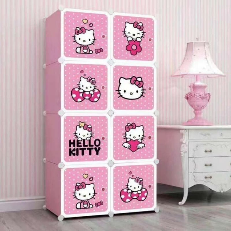 lemari plastik pakaian baju portable 8 pintu kotak lemari doraemon keropi