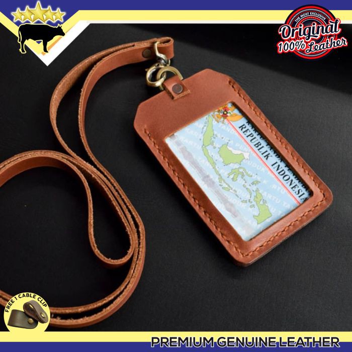 

id card name tag holder kulit asli gantungan name tag leather goods