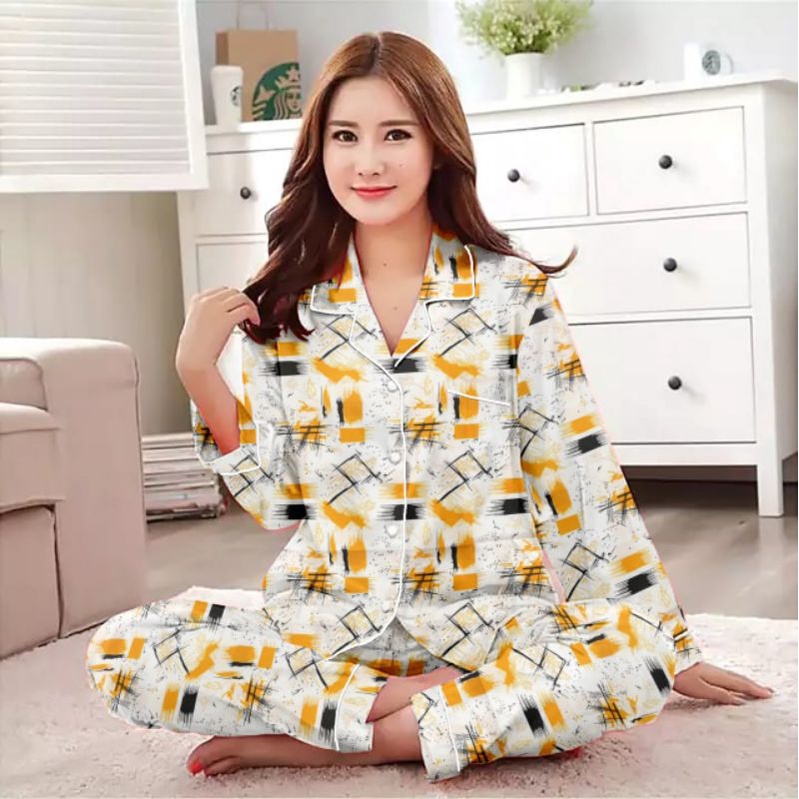 piyama setelan lengan panjang/baju tidur wanita terbaru/setelan wanita katun-Pp multi oren