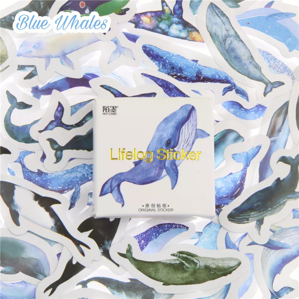 45pcs Aesthetic Stiker Box Lucu Murah Dekorasi Hias Diary/Journal/Scrapbook/DIY-Blue Whales
