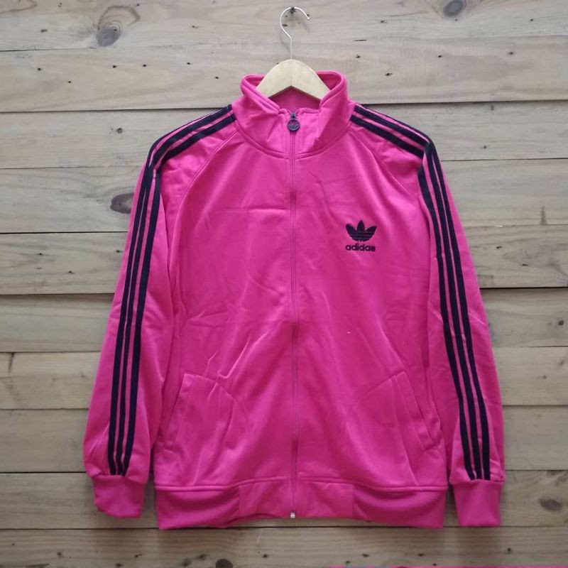 Jaket tracktop adidas pink list hitam