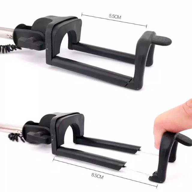 Tongsis Kabel Lipat Full BLACK Universal Tombol Kabel Monopod