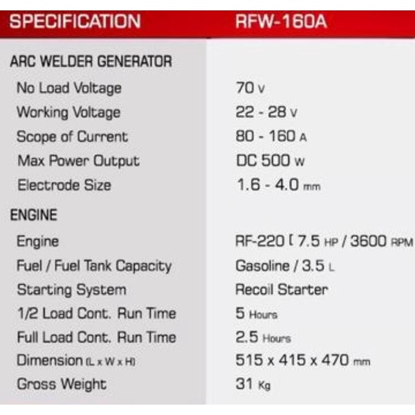 Promo Cuci Gudang     PORTABLE REDFOX RFW160 ALAT LAS GENSET LAS