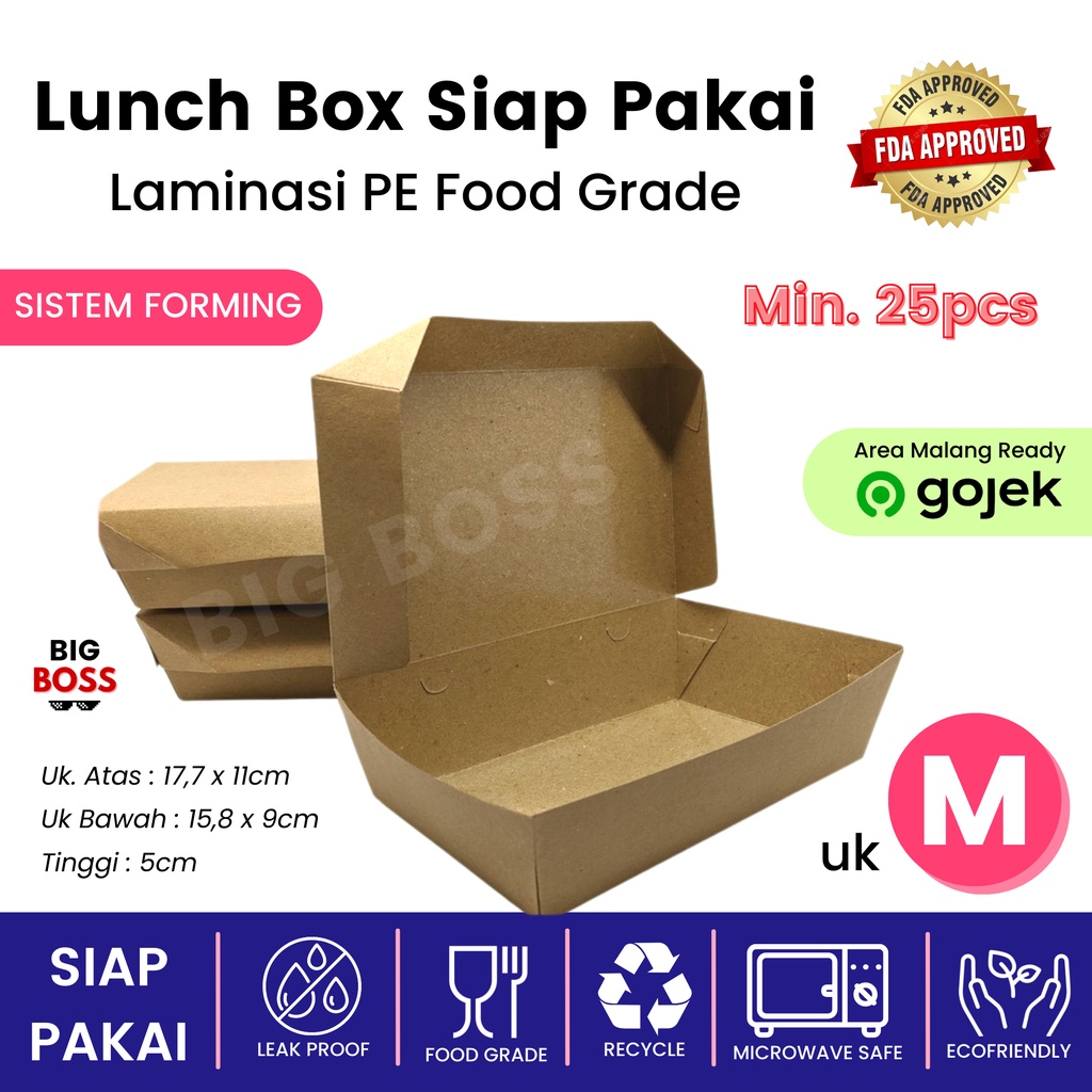 Lunch Box Paper Kraft Coklat SIze Medium Large Siap Pakai / Kotak Makan Rice Box Takeaway / Kotak Makan Kertas / Lunch Box Takeaway / Rice Box