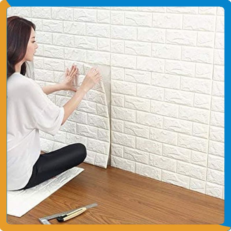 Sticker Dinding 3D Tempel Wallpaper Dekorasi Background Bata Putih