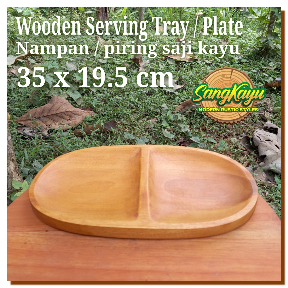 Nampan piring kayu alami 35x19cm Natural wooden tray plate nampan saji