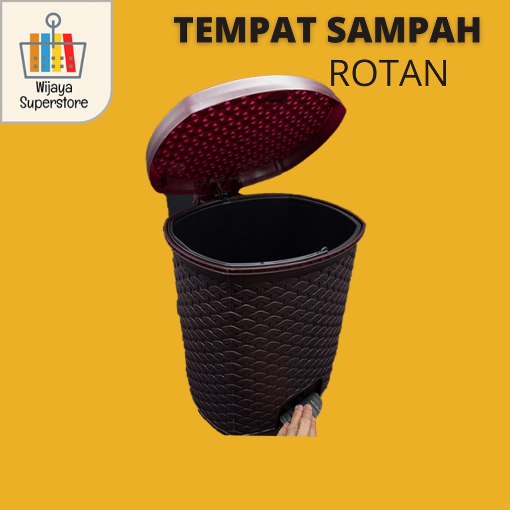 Tempat Sampah Motif Rotan + Injakan - Tempat Sampah Plastik Anyaman