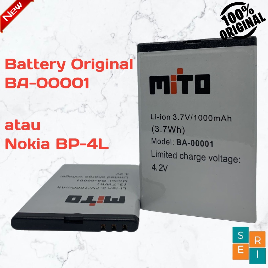 Baterai Batre Batrai Battery Mito Ori Original  New/Baru BA-00001 BP-4L Candybar/ Featurephone