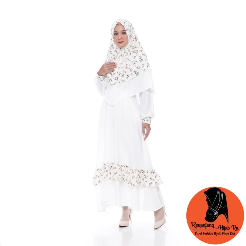 Cuci Gudang Setelan Muslim | Mikaila Syari Dusty - White| Gamis Khimar Monalisa