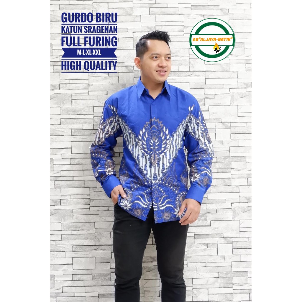 GURDO BIRU Kemeja Batik Pria Lengan Panjang Katun Halus FULL FURING Batik Aljaya