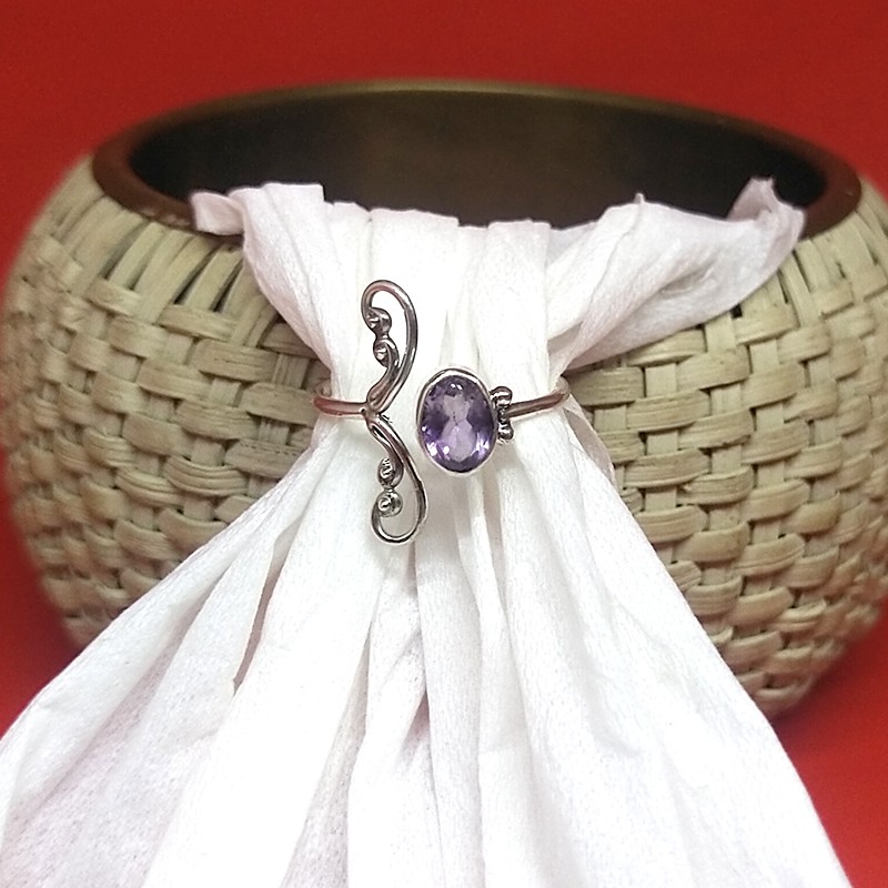 Cincin Ring korea Style Perak Silver Bali Asli 925 Kawat Midi Batu Akik Ungu Amethtst Pria Laki Wani