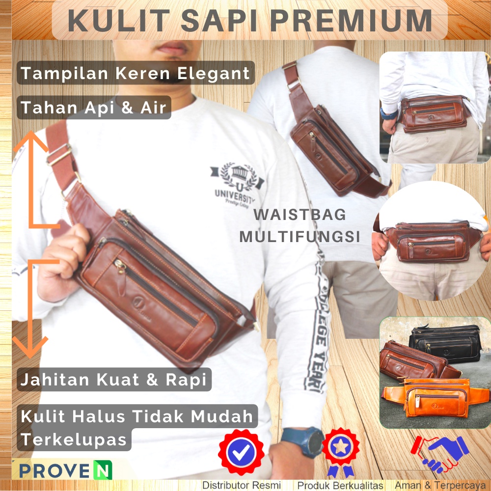 Sling Bag Pria Tas Selempang Pria Kulit Sapi Asli Waistbag Tas Slempang Pria Bahan Kulit Sapi Asli  TP02 GARANSI ORIGINAL