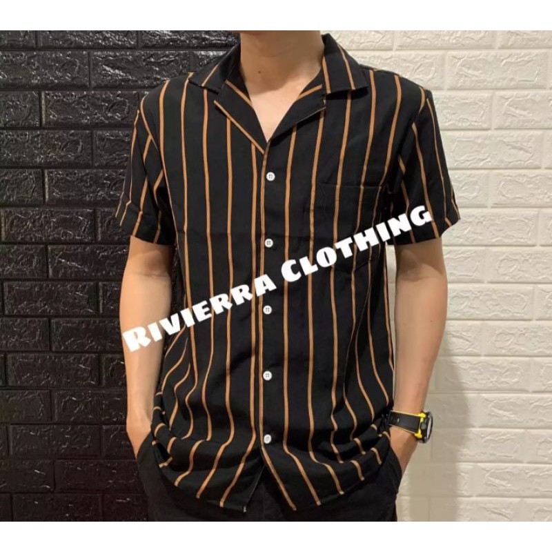 KEMEJA STRIPE PRIA LENGAN PENDEK / KEMEJA SALUR