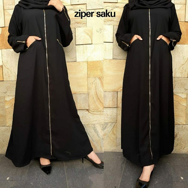 Jubah Wanita Muslim Dubai Gamis Abaya Arab Hitam Turkey Terlaris Full Ziper