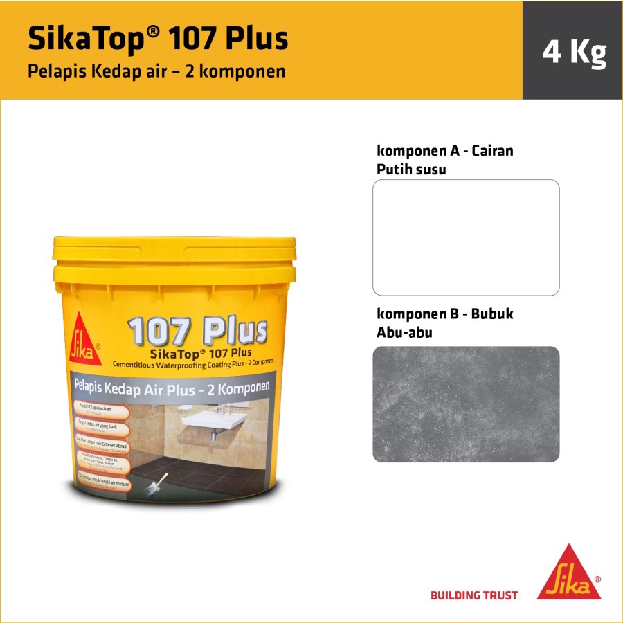 Sika - Sika Top 107 Plus Komponen AB Pelapis Anti Bocor Kedap Air Dak Beton Kamar Mandi 4Kg