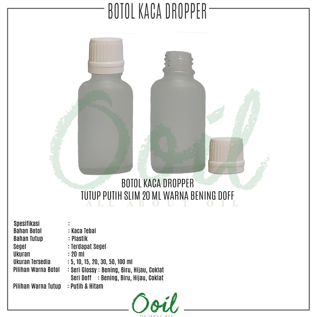 Botol Kosong Dropper Kaca Tebal Tutup Putih Slim - 20 ml