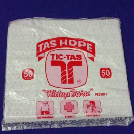 TERBAGUS!!! Kantong Plastik Kresek TIC-TAS HDPE Putih Ukuran 28 - Besar (50 Pcs)