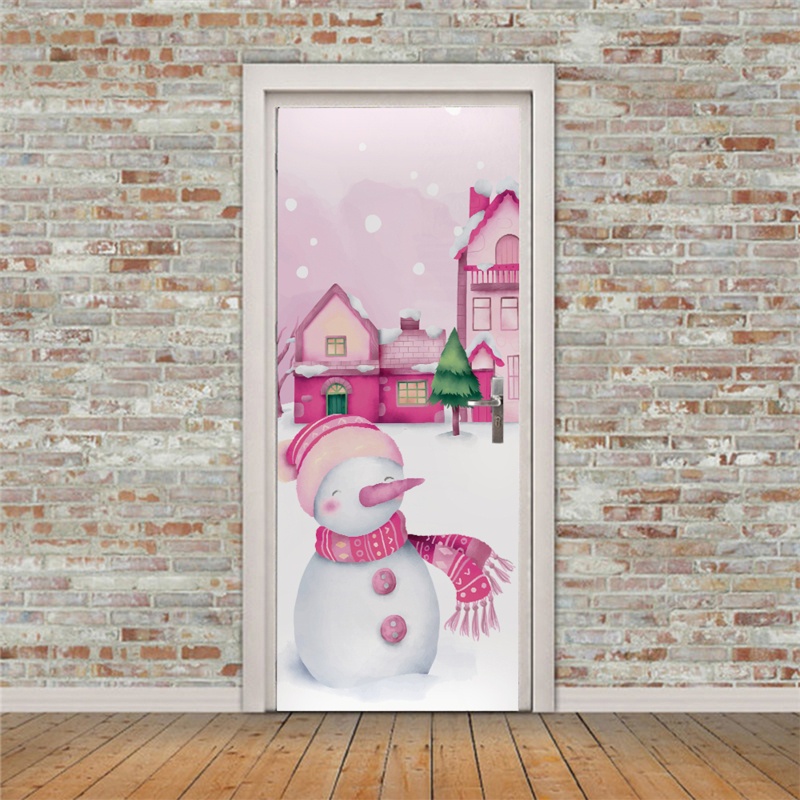 Zzz 2pcs / set Stiker Dinding / Pintu / Kulkas Anti Air Motif Snowman Natal