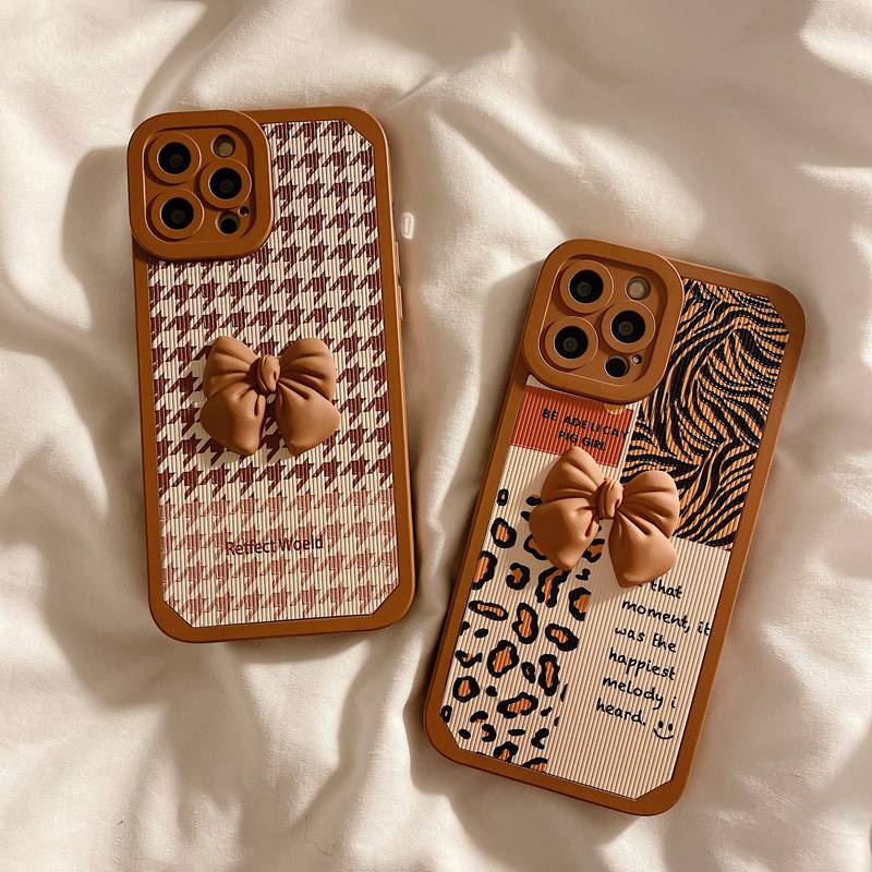 Angel Eyes Leopard Stitch Bowknot Soft Case iP iPhone 7 8 + Plus X XR SE 2020 XS Max 11 12 13 Pro Max Casing Xiaomi Redmi Note 8 Pro