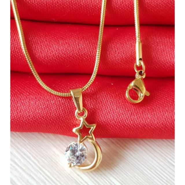 Kalung titanium / kalung import/ titanium gold bulan bintang GN04