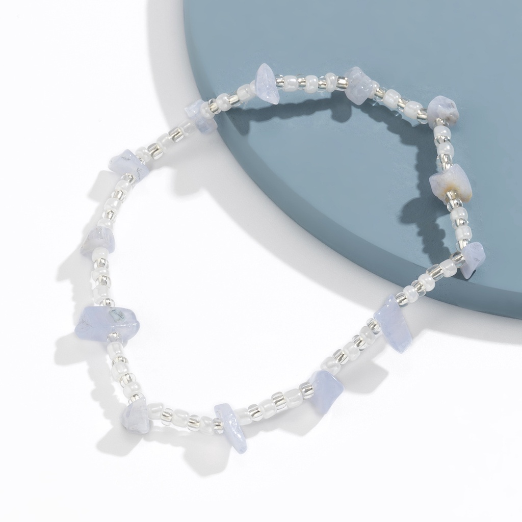 Ins Beach Style Single Layer Trend Irregular Colored Stone Anklet Wanita Kecil Segar Dan Sederhana Manik-manik Beras Manik-manik Tenunan Kaki Ornamen