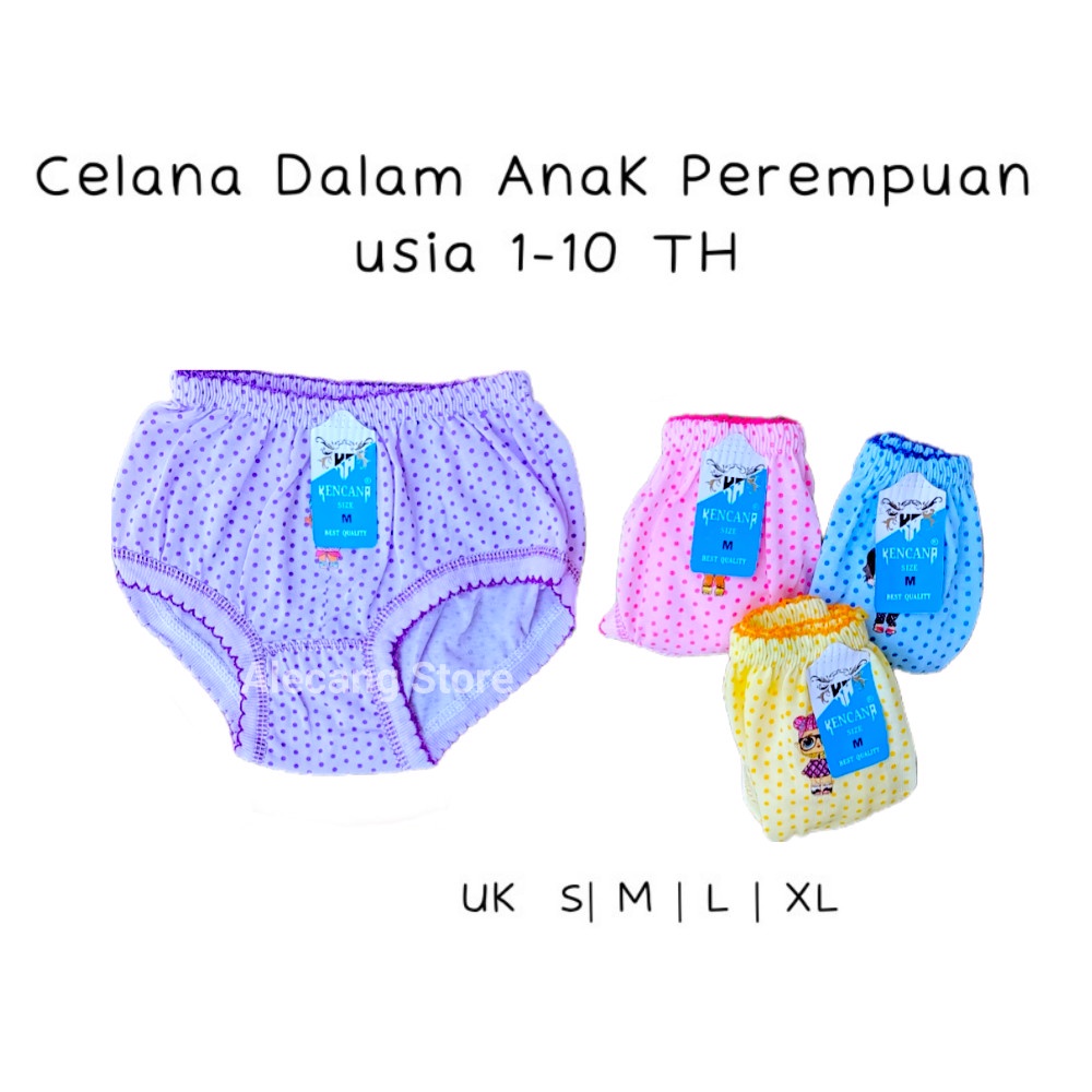 1 Lusin (12 Pcs) CD Celana Dalam Anak Perempuan Cewek Polos Sablon Cantik