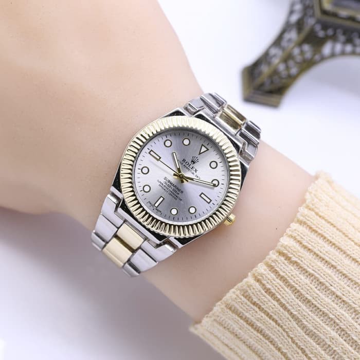 Jam Tangan Pria / Cowok Rolex Submariner Rantai Kombi Gold Army